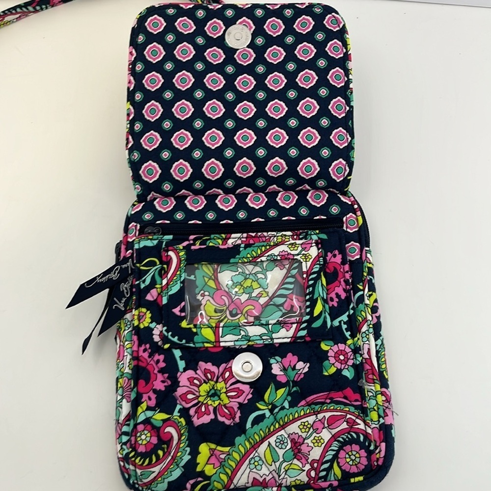 Vera Bradley Navy Blue & Pink Floral Crossbody Purse Wallet Organizer Bag - Picture 4 of 11